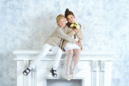 Beautiful fashion children. Vintage style. Retro.の写真素材