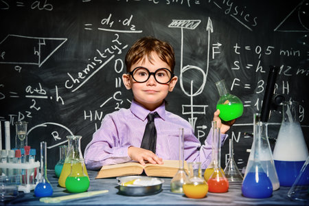 Little boy scientist in the laboratory.