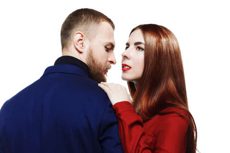 Close-up portrait of a beautiful young people in love. Beauty, fashion. Love concept.の写真素材