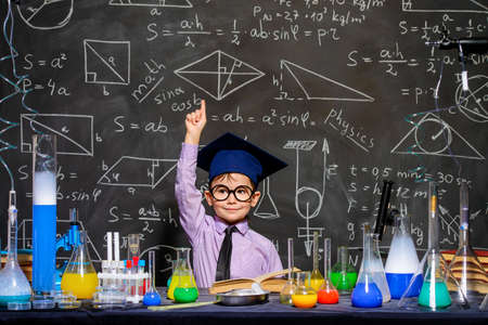 Little boy scientist in the laboratory. Educational concept.の写真素材