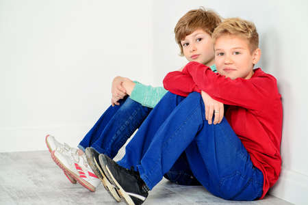 Happy joyful children having fun together.の写真素材