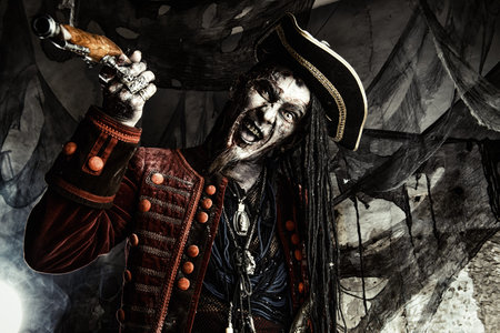 Horror novel character. Aggressive angry pirate, risen from the dead. Halloween.