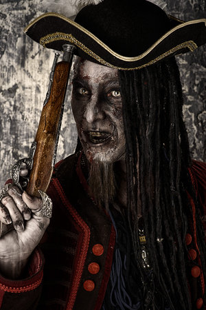 Portrait of a noble brave dead pirate. Zombie pirate. Halloween.の写真素材