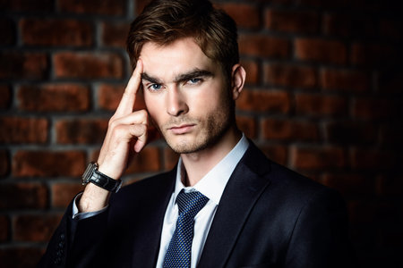 Business concept. Portrait of a handsome businessman wearing elegant formal suit.