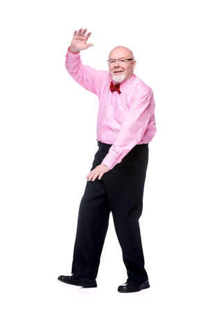 Joyful excited old man. Happiness. Success and victory concept. Isolated over white.の写真素材