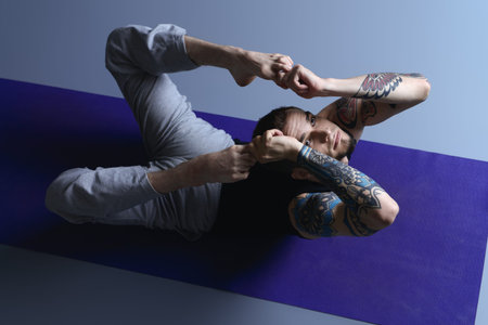 Yoga. Yoga master practicing yoga. Meditation, concentration. Healthy lifestyle.