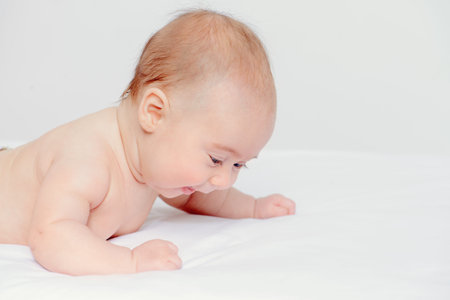 Portrait of a sweet three-month-old baby. Baby care, Healthcare.