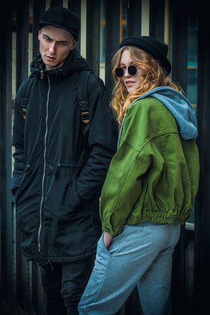 Youth in the backyard. Youth fashion. Problems of transitional age.の写真素材