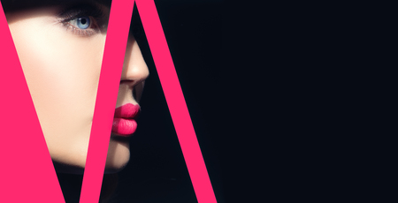 Beautiful lady looking from behind background. Beauty, make up.の写真素材