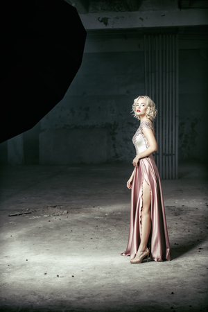 A portrait of a beautiful blonde lady. Bright pure colors. Fashion, beauty.の写真素材