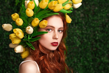 A close up portrait of a lovely beautiful girl. Beauty, cosmetics.の写真素材