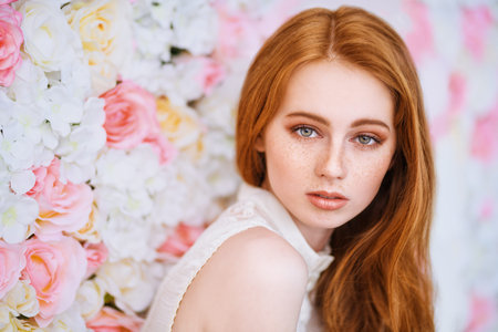 A close up portrait of a lovely beautiful girl. Beauty, cosmetics.