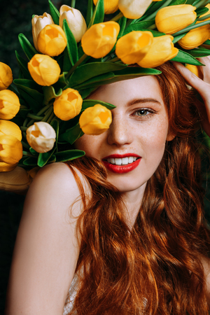 A close up portrait of a lovely beautiful girl. Beauty, cosmetics.の写真素材