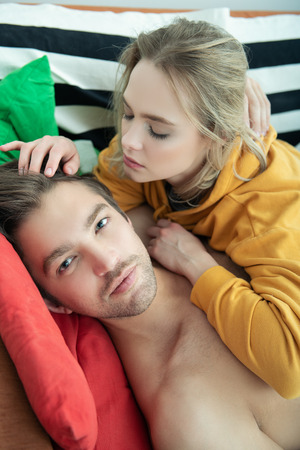 Two young people in love are hugging. Love affair, beauty.の写真素材