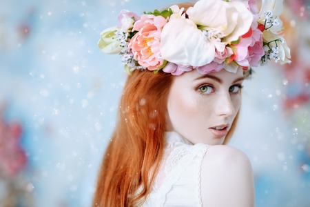 A close up portrait of a lovely beautiful girl. Beauty, cosmetics.の写真素材