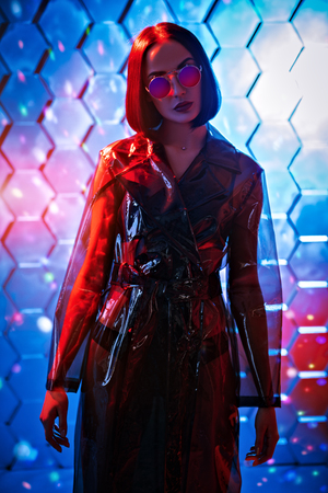 A portrait of an extravagant dark-haired lady. Modern fashion, beauty and style. Technologies, robots, artificial intelligence.の写真素材