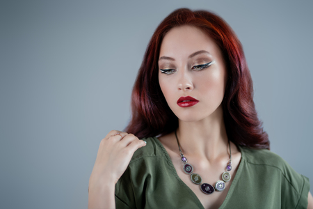 A portrait of a beautiful young woman. Beauty, cosmetics, skincare.の写真素材
