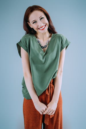 A portrait of a positive beautiful young woman. Beauty, fashion.の写真素材