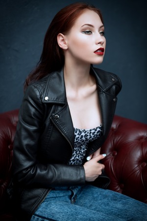 A portrait of a beautiful young woman. Beauty, evening makeup, fashion.の写真素材