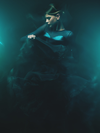 Beautiful girl performs Latino dance with expression. Professional dancer in motion. Beauty, fashion.の写真素材