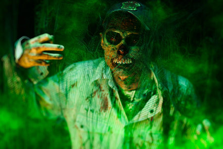Portrait of a horrible scary zombie man. Horror. Halloween.