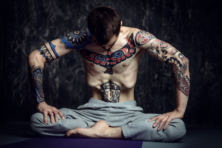 Yoga. Yoga master practicing yoga. Meditation, concentration. Healthy lifestyle.の写真素材