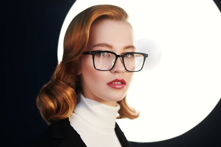 Modern business woman in formal clothes and spectacles. Beauty, fashion. Optics and eyewear style.の写真素材