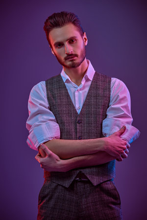 Portrait of a handsome man in elegant suit. Men's fashion and beauty. Business style.の写真素材