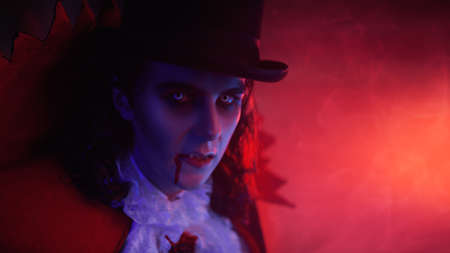 Portrait of a traditional vampire man. Count Dracula. Halloween.の写真素材