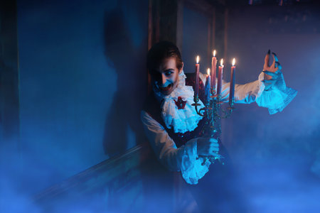 A bloodthirsty vampire aristocrat sneaks around the castle in the night in search of a victim. 19th...