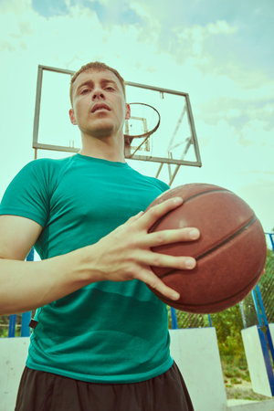 Street basketball player having training outdoor.の写真素材