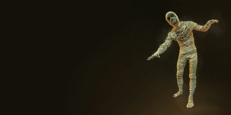 Full length studio portrait of a frightening approaching mummy on a black background with copy...