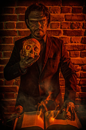Science fiction novel, horror. A scary man with scars on his face - an obsessed scientist sits in...