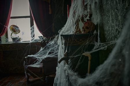 The scenery of an ancient castle with a frightening mystical atmosphere. Halloween scary stories. Horror fantasy.の写真素材
