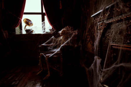 The scenery of an ancient castle with a frightening mystical atmosphere. Halloween scary stories. Horror fantasy.の写真素材