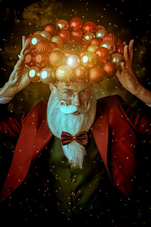 Christmas and New Year. Santa Claus in a smart three-piece suit with elegant white beard and...