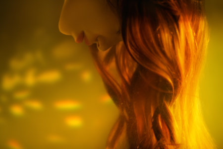 A beautiful fairy-tale girl with long hair descends underwater with her eyes closed. Water art fantasy. Mermaid, water nymph. Copy space.の写真素材