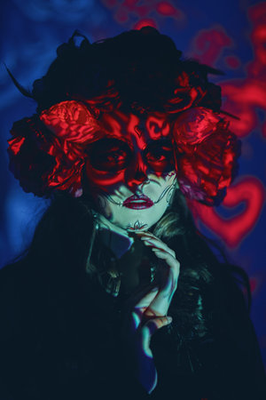 Day of The Dead. Dia de los muertos. Halloween. Charming and dangerous Calavera Catrina in a...