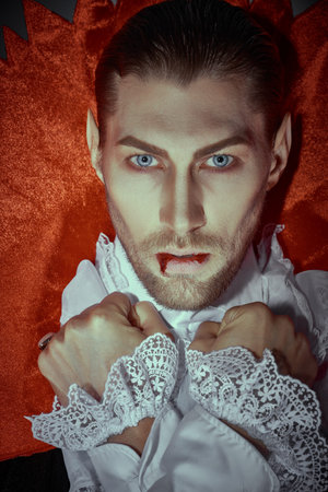 Portrait of a vampire. Movies and novels about vampires. The 19th century style vampire viciously...