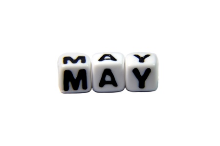 Cubes of letters forming Month May  Isolated on white background  Shining cubes with black letters の写真素材