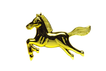 Godlen horse with colors of gold and on white background の写真素材
