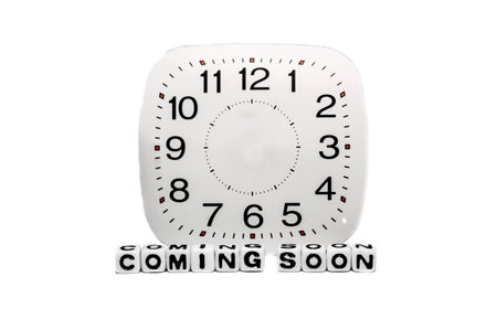 Full clock for message of coming soon  Overall scene on white background 