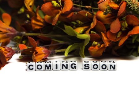 Colorfull messge of coming soon with flowers and space  の写真素材
