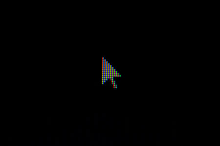 Pixel arrow cursor on black background of the grid.