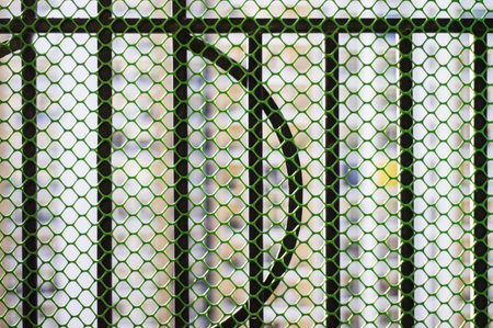 Plastic mesh fence on grille of iron. 