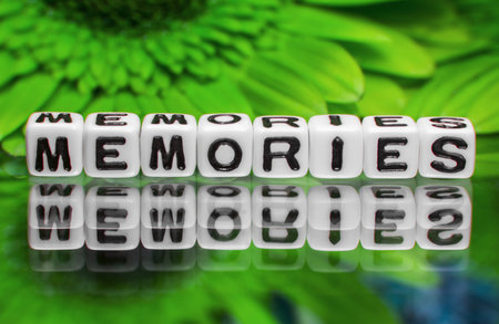 Memories text message with green flowers in the background.
