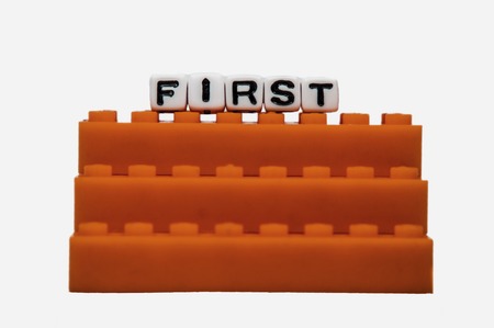 First text message on steps and isolated on white. の写真素材