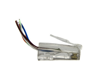 RJ45 ethernet connector on white background 