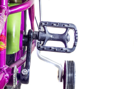 Black pedal of small bike or bicycle.