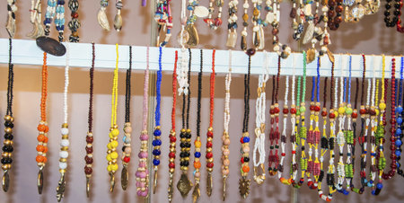 Beadwork and beads on sale at a shop.の写真素材